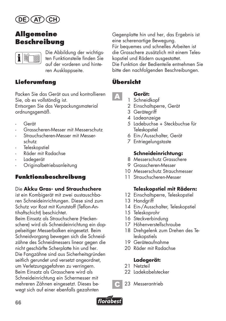 Allgemeine beschreibung, De at ch | Florabest FGS 72 A1 User Manual | Page 66 / 88