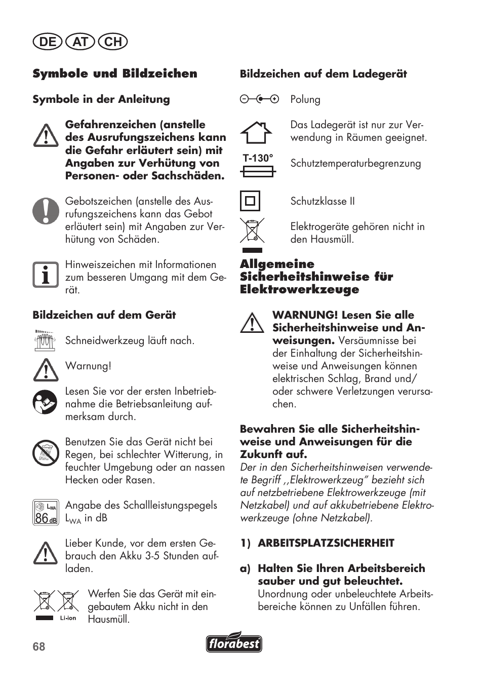 De at ch | Florabest FGS 72 A1 User Manual | Page 68 / 88