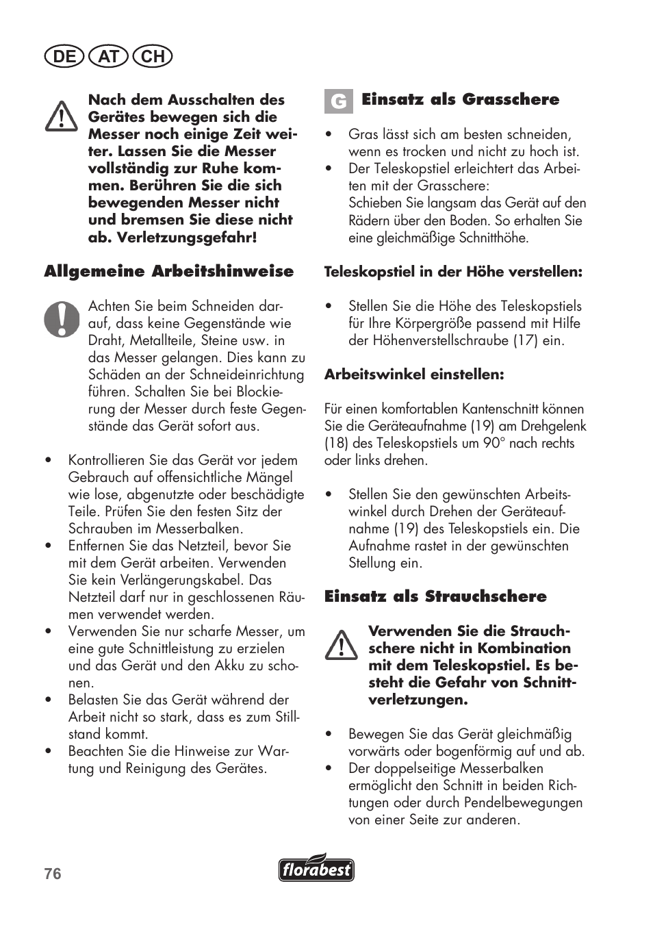 De at ch | Florabest FGS 72 A1 User Manual | Page 76 / 88