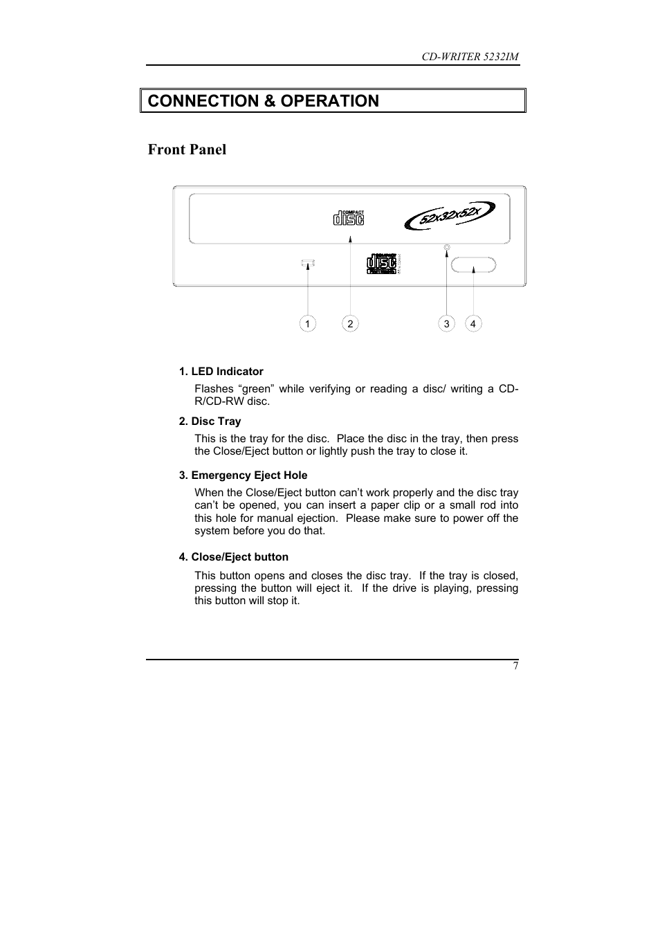 Connection & operation, Front panel | Dynex 5232IM User Manual | Page 11 / 19