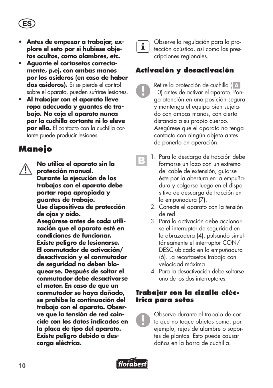 Manejo | Florabest FHT 600 B2 User Manual | Page 10 / 54