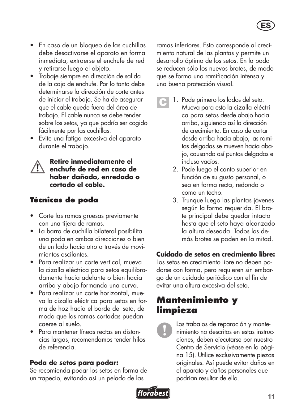 Mantenimiento y limpieza | Florabest FHT 600 B2 User Manual | Page 11 / 54