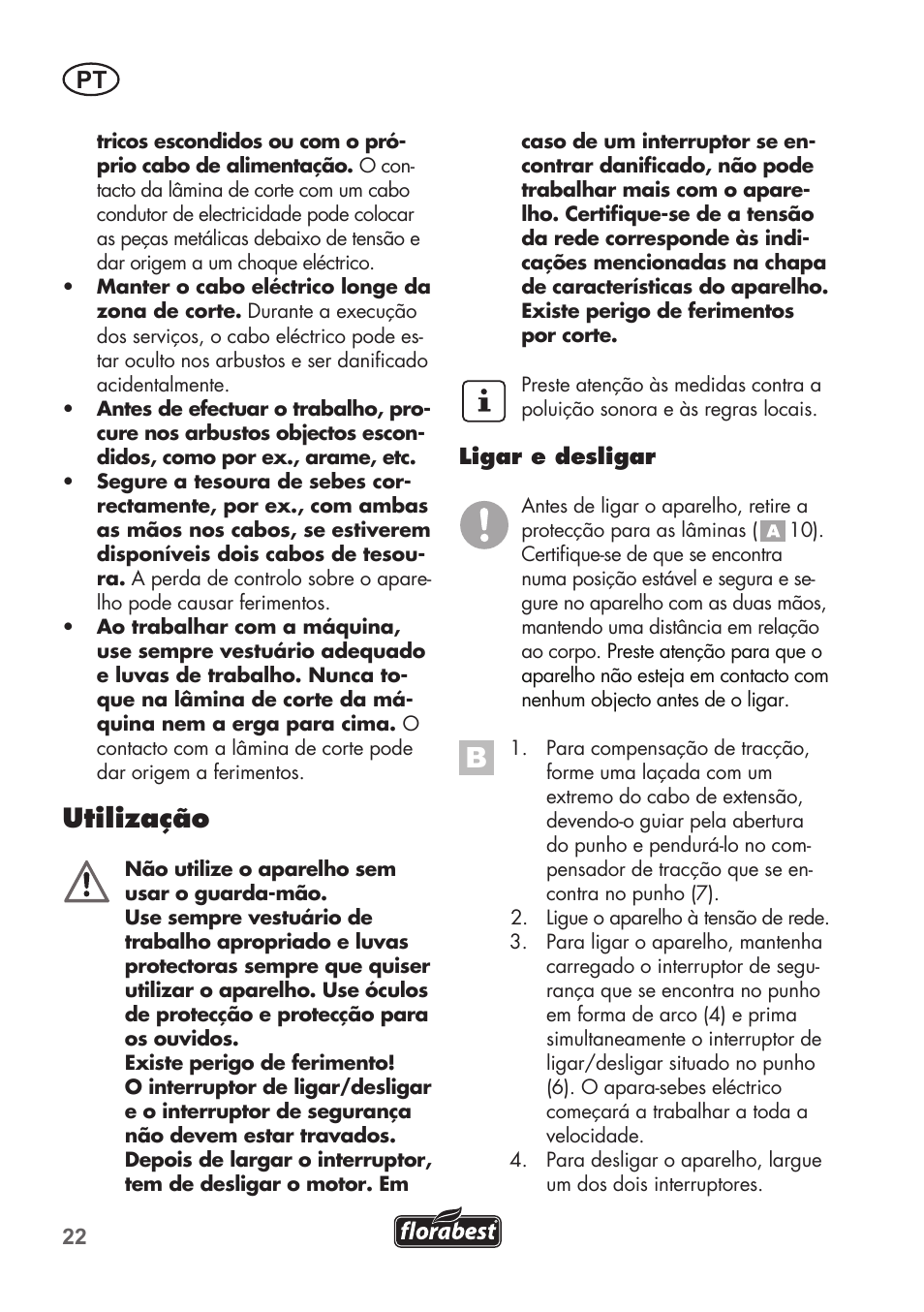 Utilização | Florabest FHT 600 B2 User Manual | Page 22 / 54