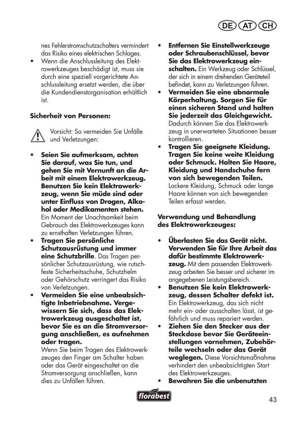 De at ch | Florabest FHT 600 B2 User Manual | Page 43 / 54