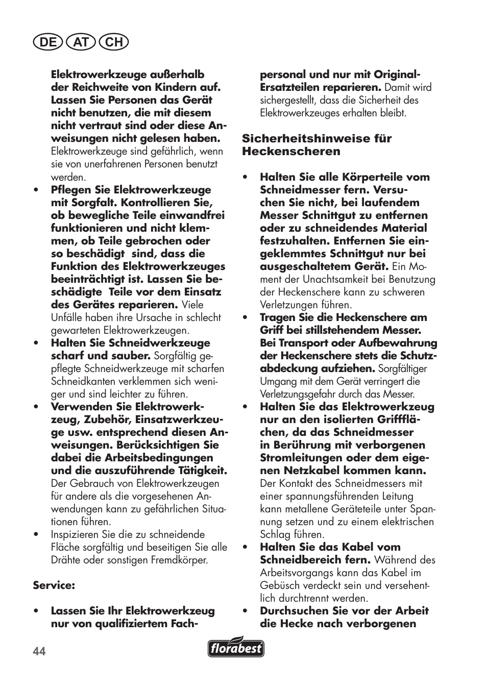 De at ch | Florabest FHT 600 B2 User Manual | Page 44 / 54
