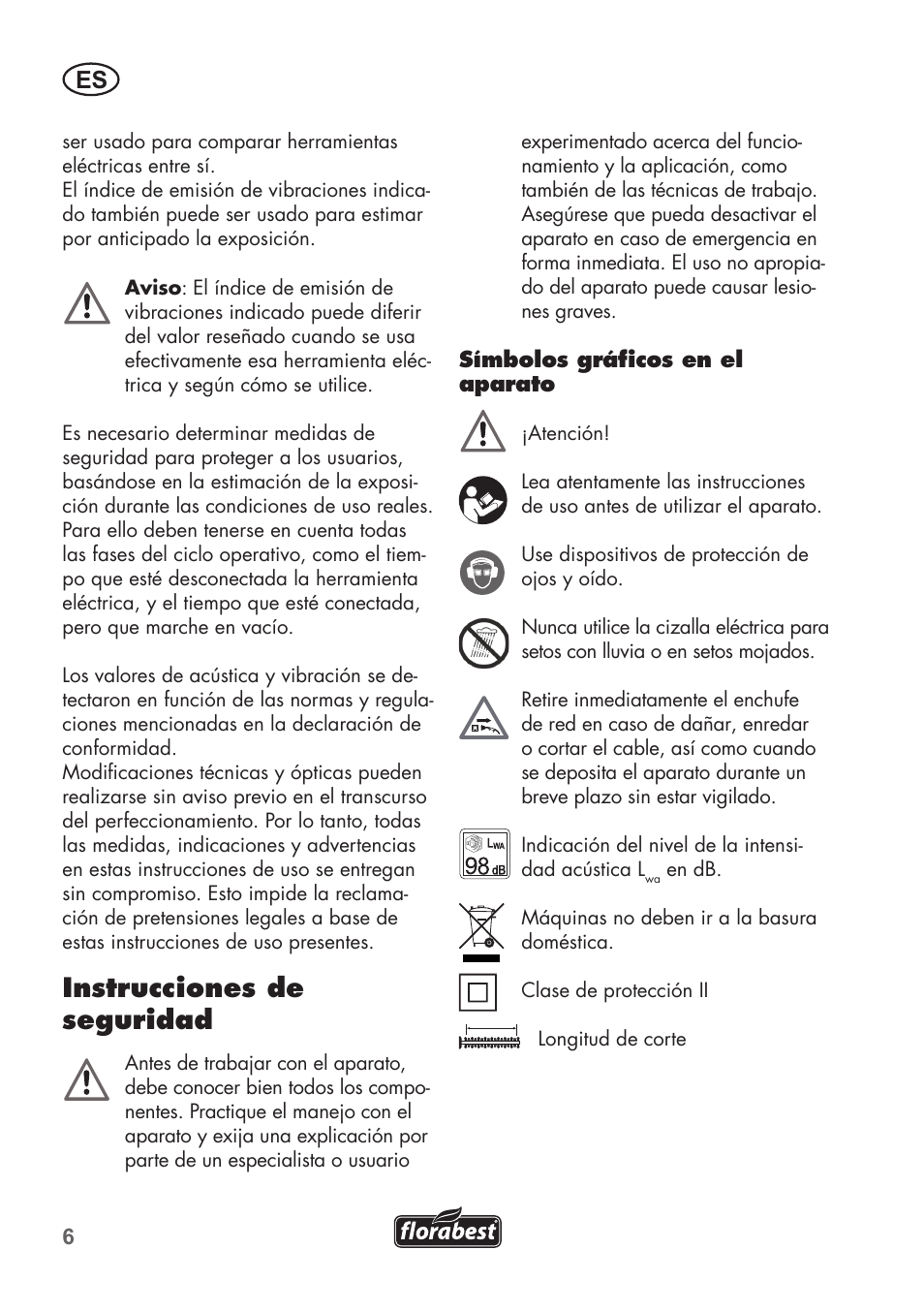 Instrucciones de seguridad | Florabest FHT 600 B2 User Manual | Page 6 / 54