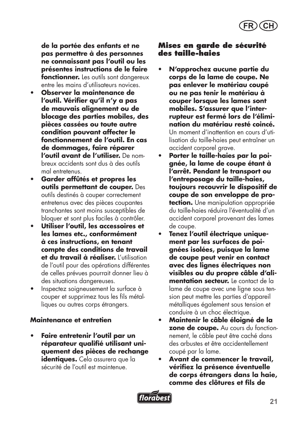 Ch fr | Florabest FHT 600 B2 User Manual | Page 21 / 54
