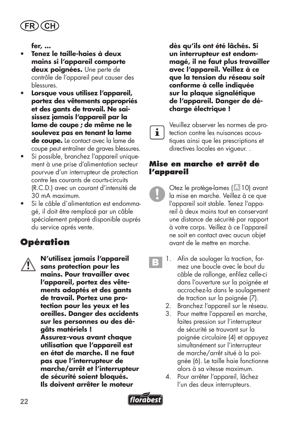 Opération, Fr ch | Florabest FHT 600 B2 User Manual | Page 22 / 54