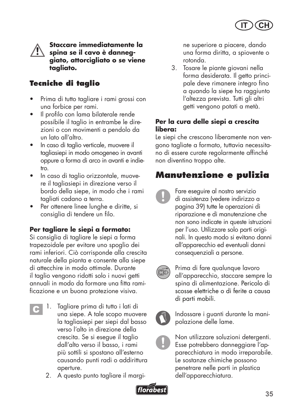 Manutenzione e pulizia, It ch | Florabest FHT 600 B2 User Manual | Page 35 / 54