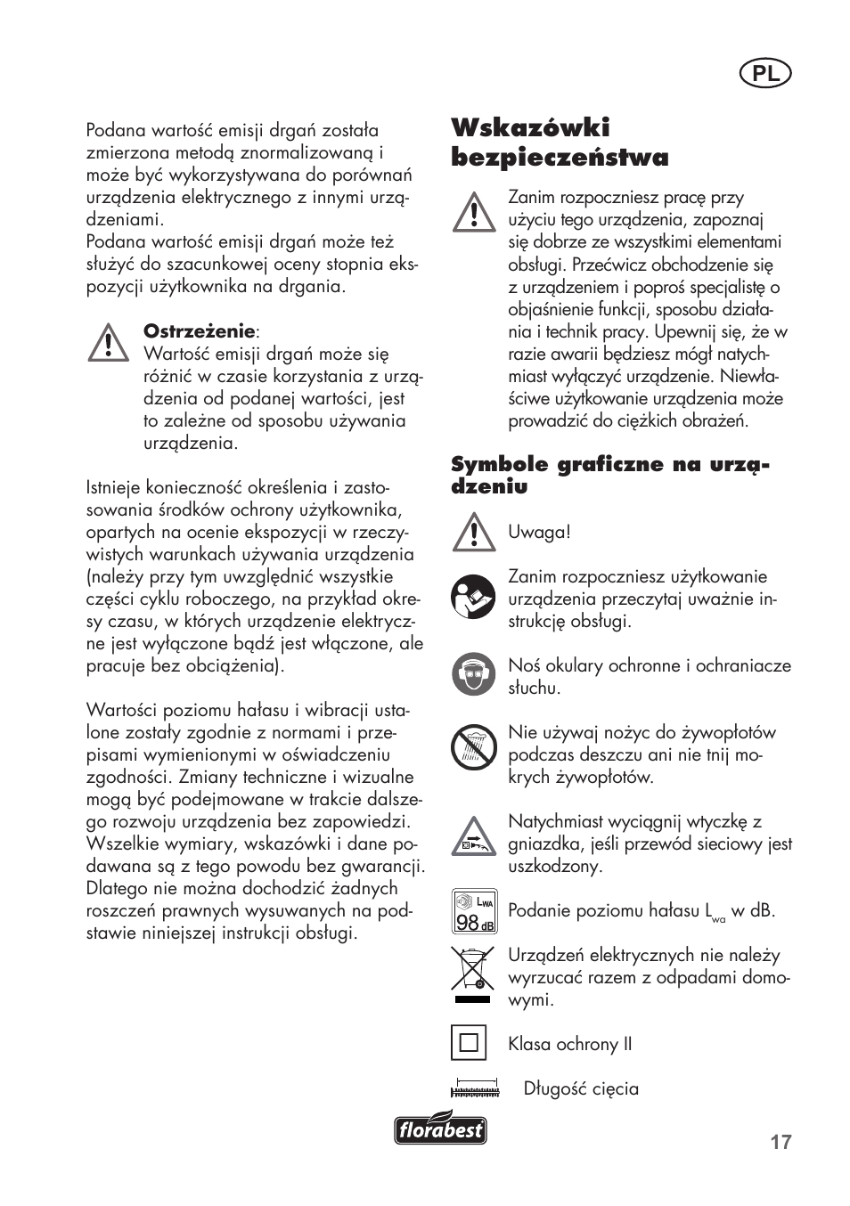 Wskazówki bezpieczeństwa | Florabest FHT 600 B2 User Manual | Page 17 / 78