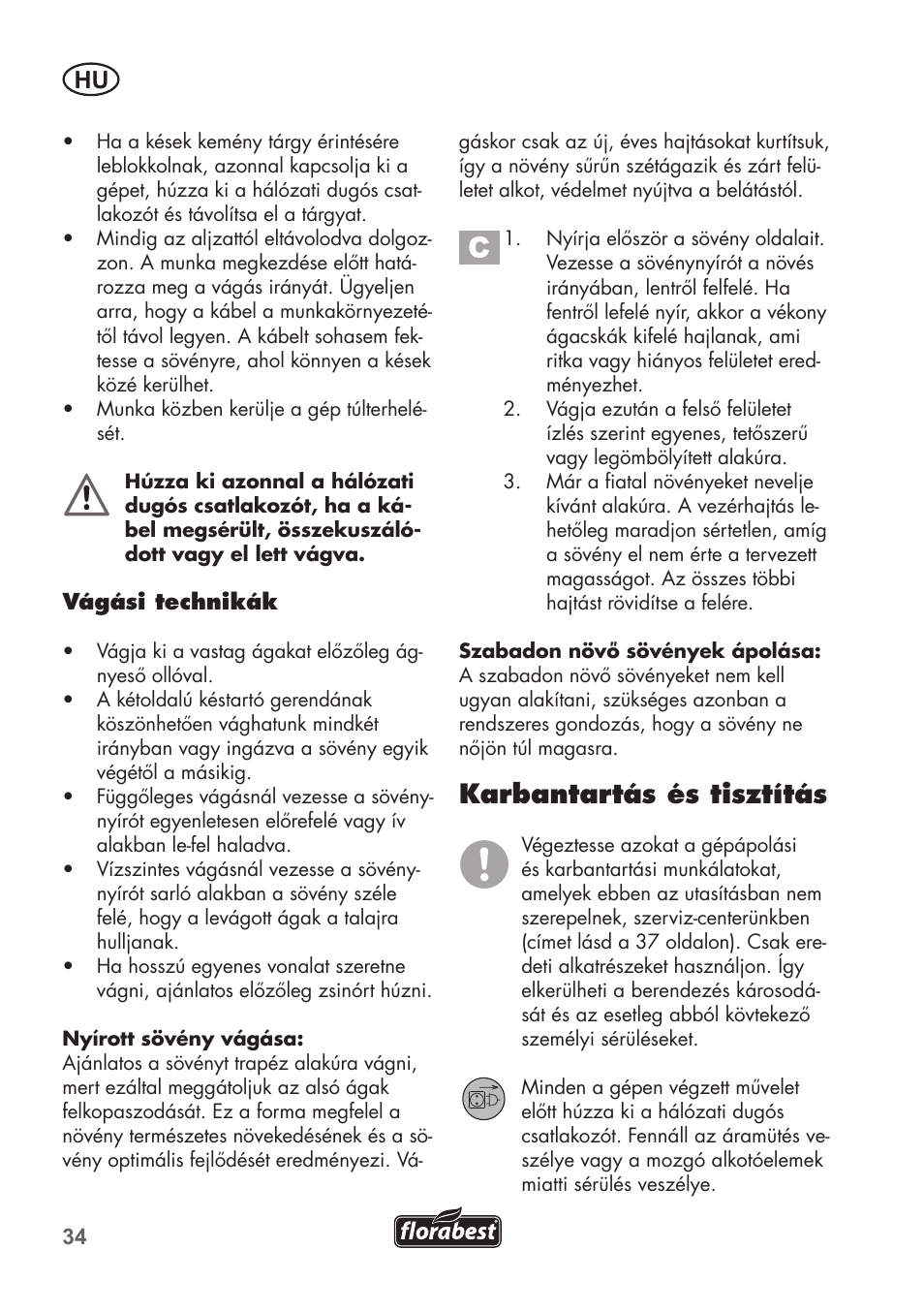 Karbantartás és tisztítás | Florabest FHT 600 B2 User Manual | Page 34 / 78