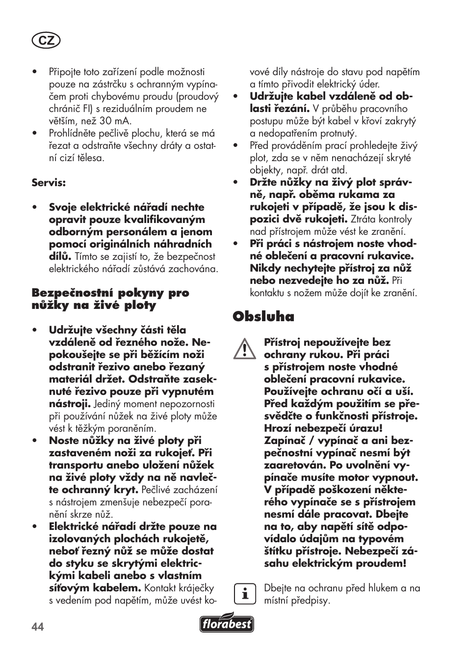Obsluha | Florabest FHT 600 B2 User Manual | Page 44 / 78
