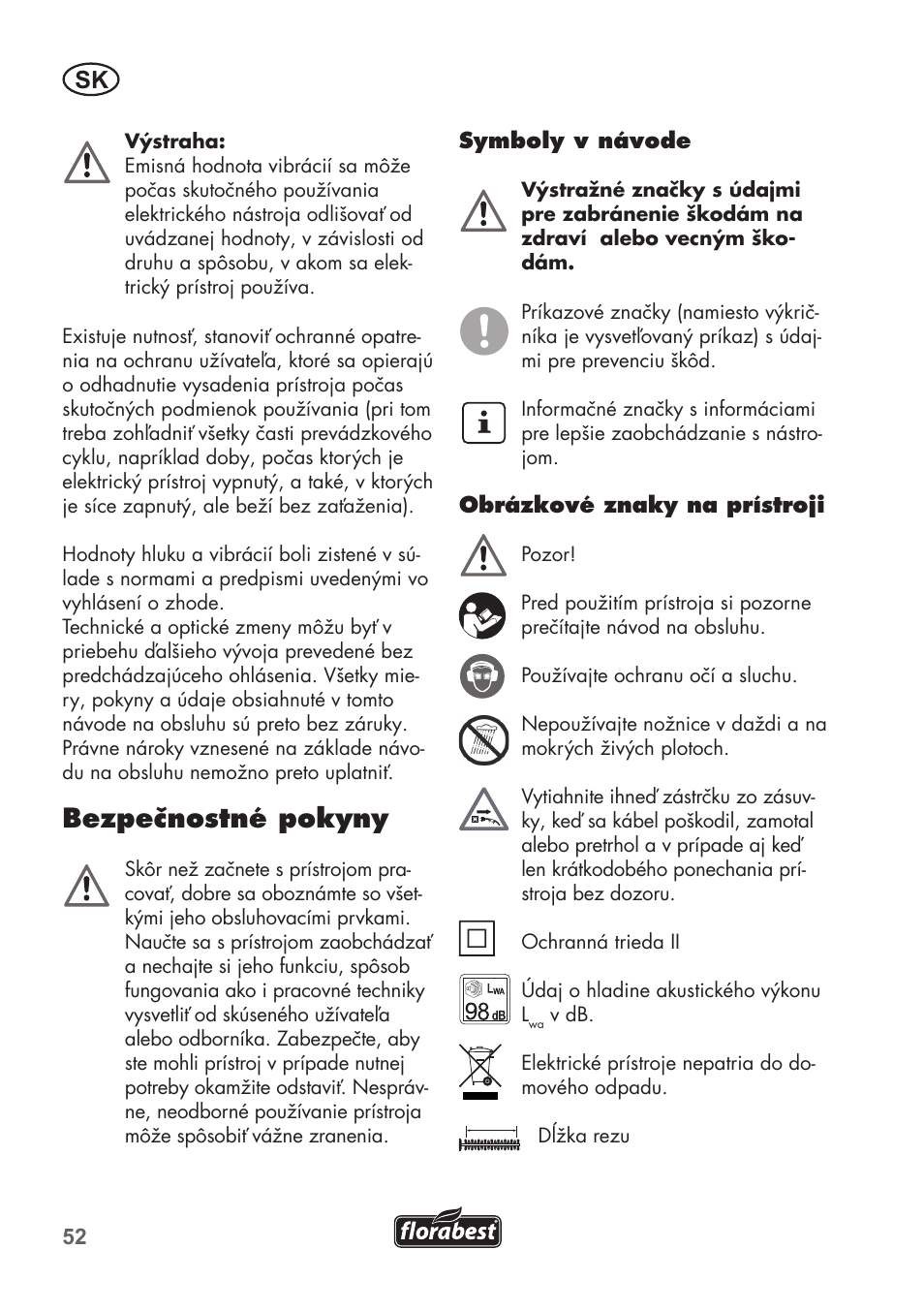 Bezpečnostné pokyny | Florabest FHT 600 B2 User Manual | Page 52 / 78