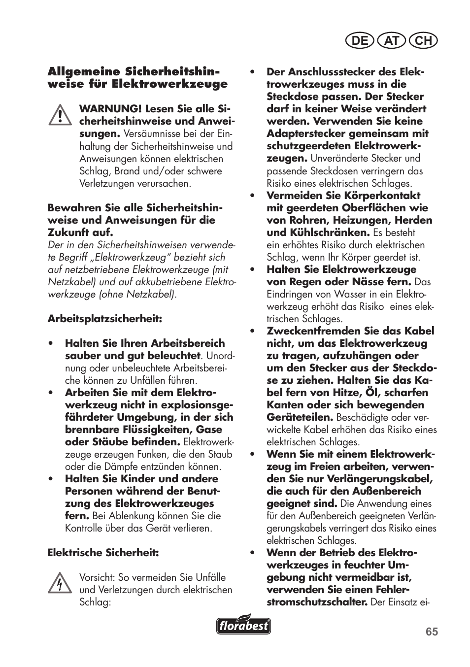 De at ch | Florabest FHT 600 B2 User Manual | Page 65 / 78