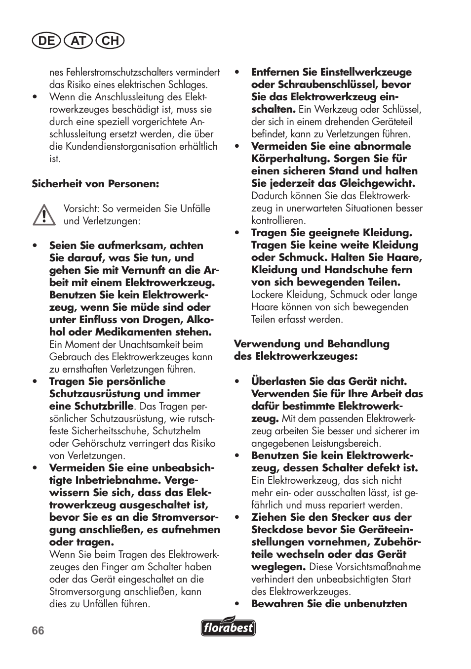 De at ch | Florabest FHT 600 B2 User Manual | Page 66 / 78