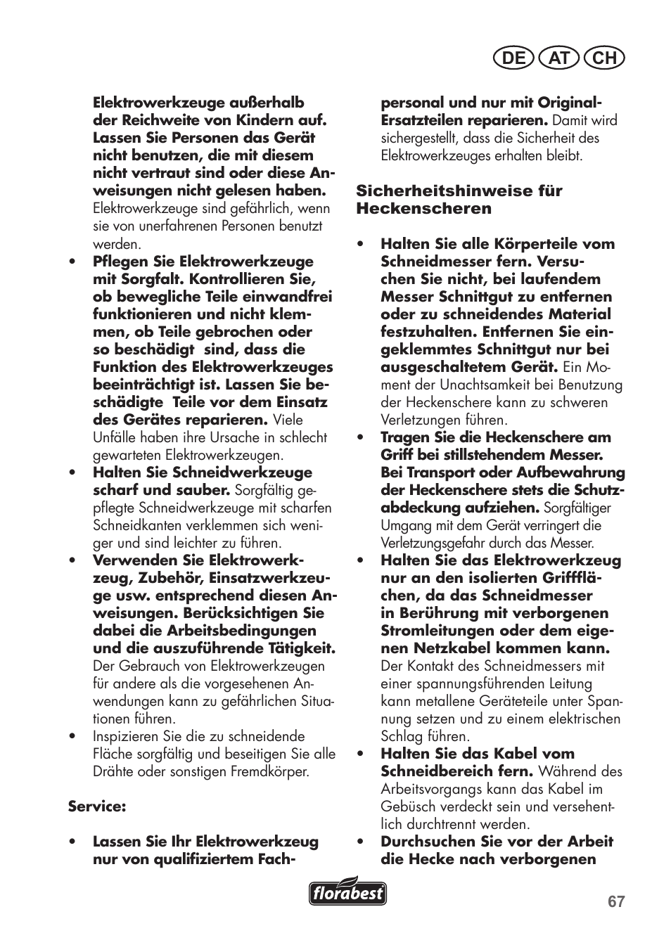 De at ch | Florabest FHT 600 B2 User Manual | Page 67 / 78
