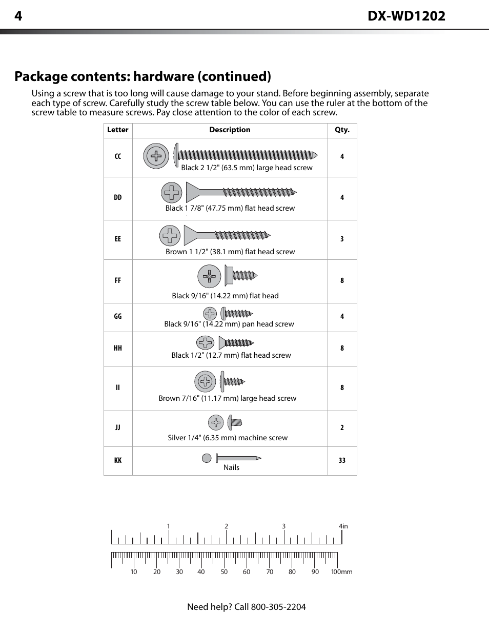 Package contents: hardware (continued) | Dynex DX-WD1202 User Manual | Page 4 / 23