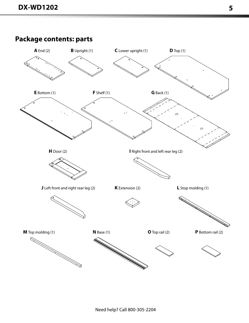 Package contents: parts | Dynex DX-WD1202 User Manual | Page 5 / 23