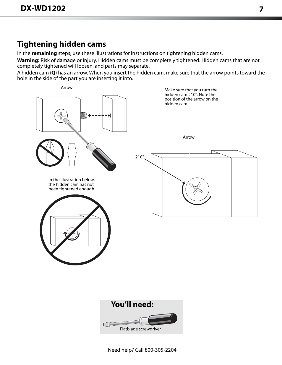 Tightening hidden cams, You’ll need | Dynex DX-WD1202 User Manual | Page 7 / 23