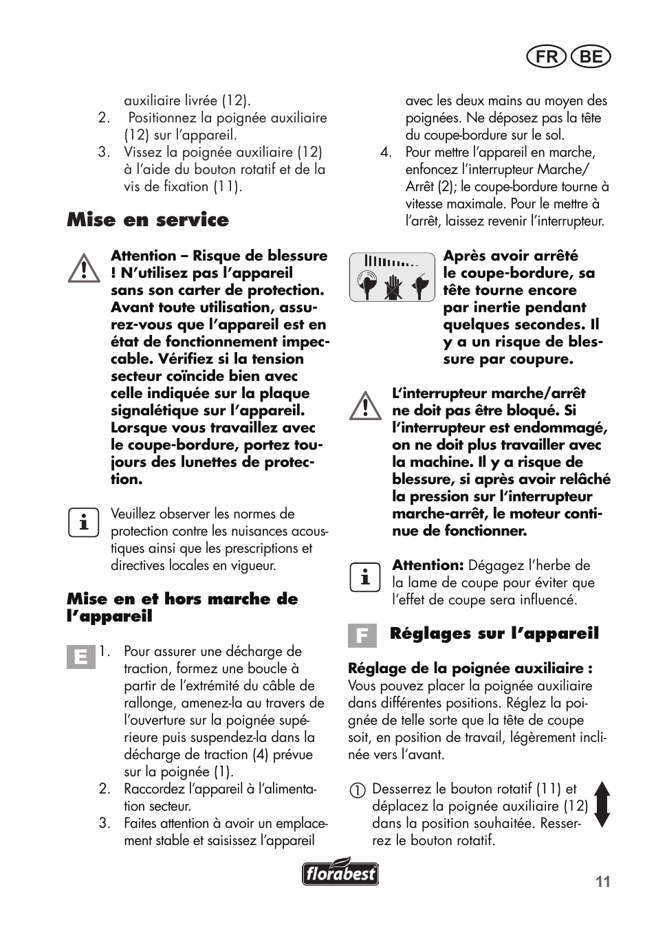 Mise en service, Fr be | Florabest FRT 450 B2 User Manual | Page 11 / 64