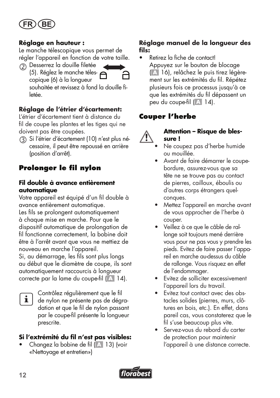 Fr be | Florabest FRT 450 B2 User Manual | Page 12 / 64