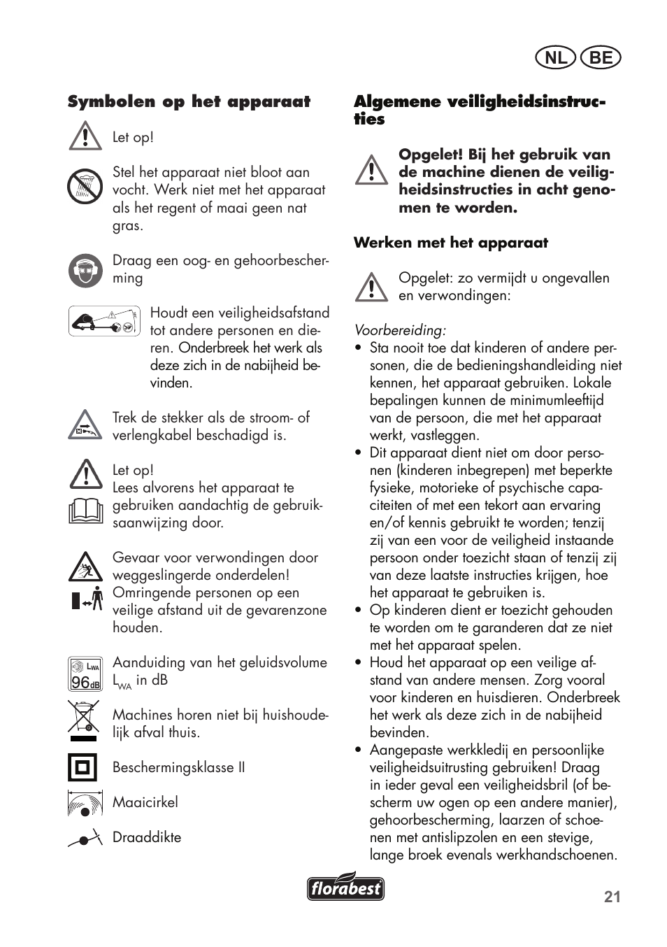 Be nl | Florabest FRT 450 B2 User Manual | Page 21 / 64
