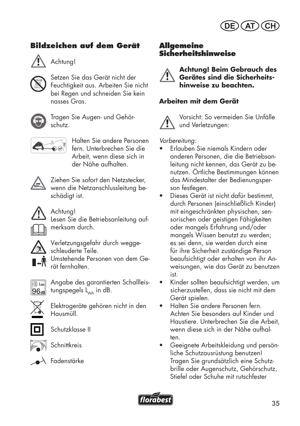 De at ch | Florabest FRT 450 B2 User Manual | Page 35 / 64