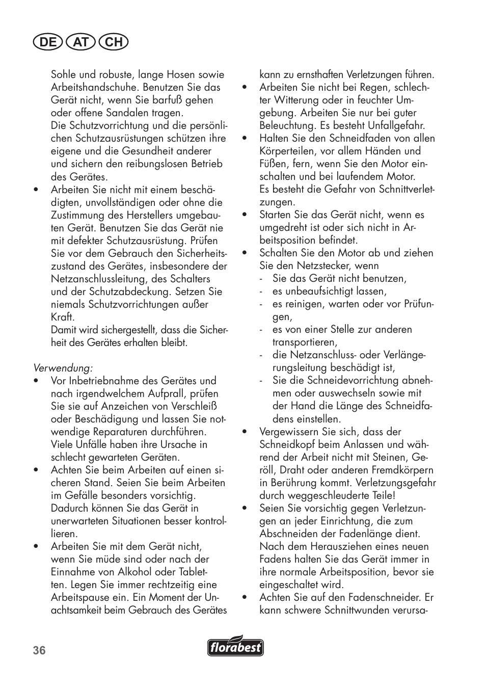 De at ch | Florabest FRT 450 B2 User Manual | Page 36 / 64