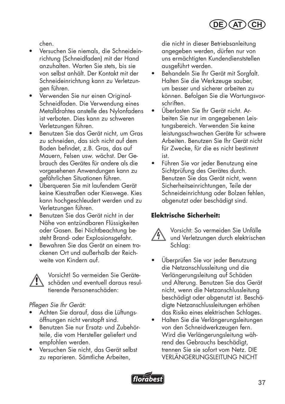 De at ch | Florabest FRT 450 B2 User Manual | Page 37 / 64