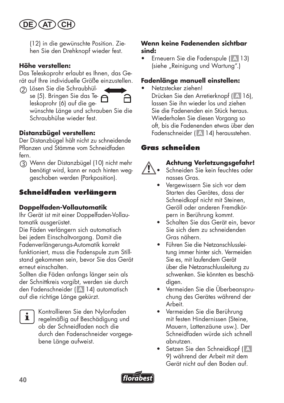 De at ch | Florabest FRT 450 B2 User Manual | Page 40 / 64