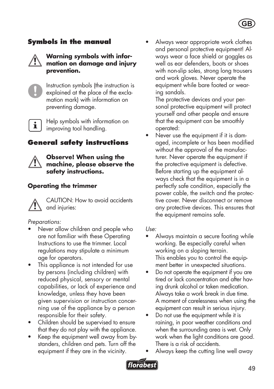 Florabest FRT 450 B2 User Manual | Page 49 / 64