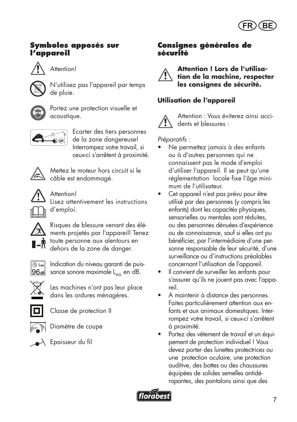 Fr be | Florabest FRT 450 B2 User Manual | Page 7 / 64