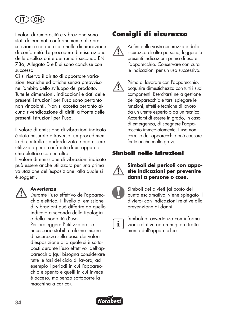 Consigli di sicurezza, It ch | Florabest FRT 450 B2 User Manual | Page 34 / 64