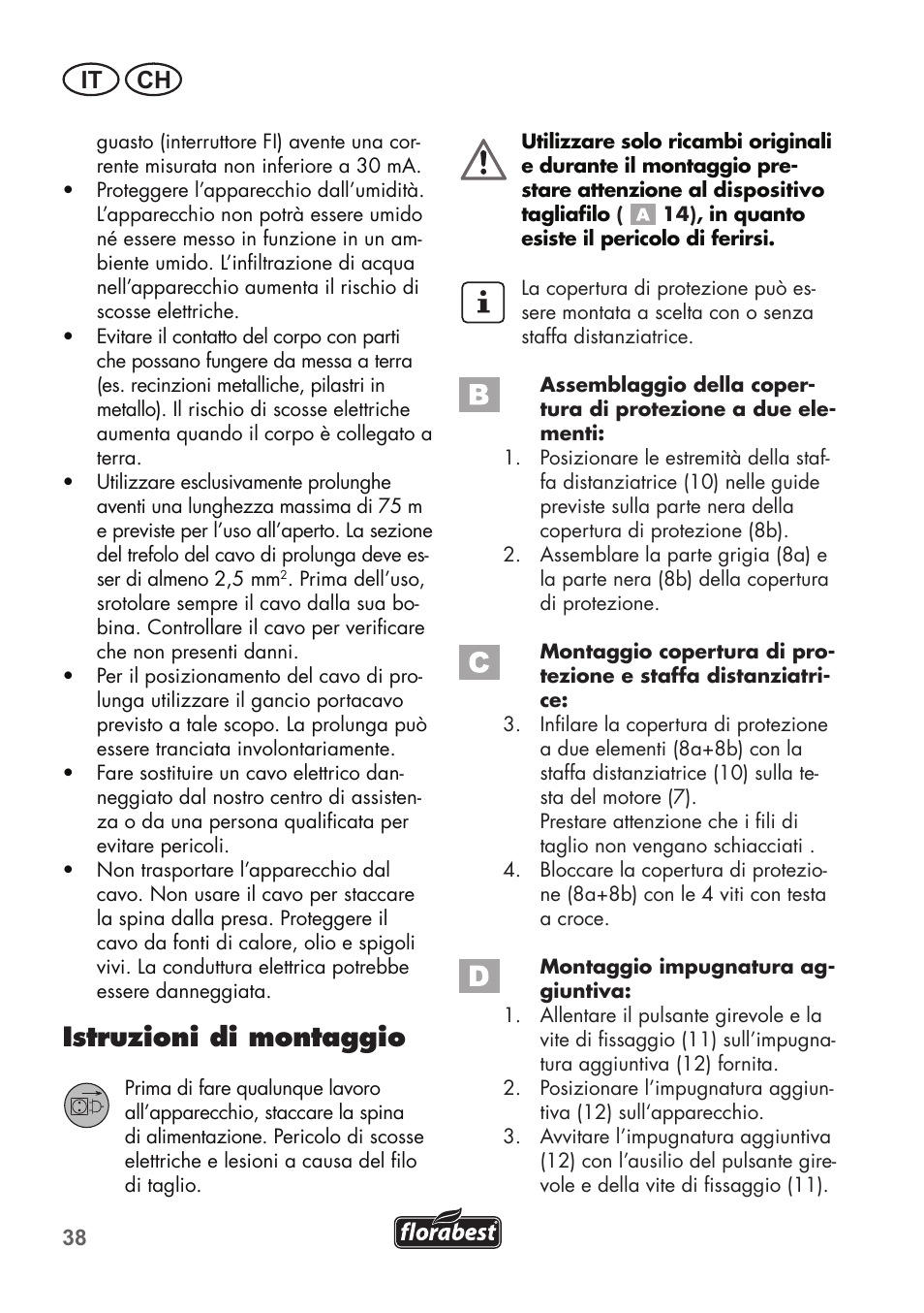 Istruzioni di montaggio, It ch | Florabest FRT 450 B2 User Manual | Page 38 / 64