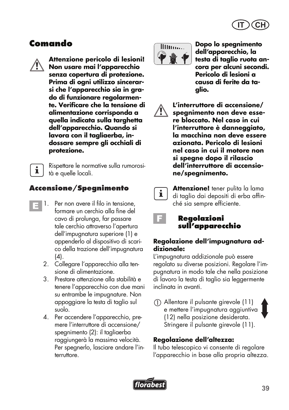Comando, It ch | Florabest FRT 450 B2 User Manual | Page 39 / 64