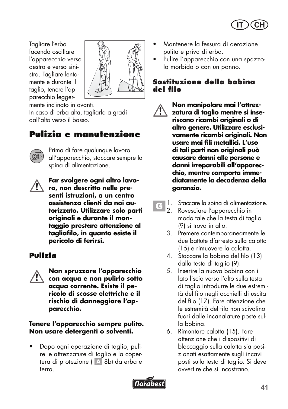 Pulizia e manutenzione, It ch | Florabest FRT 450 B2 User Manual | Page 41 / 64