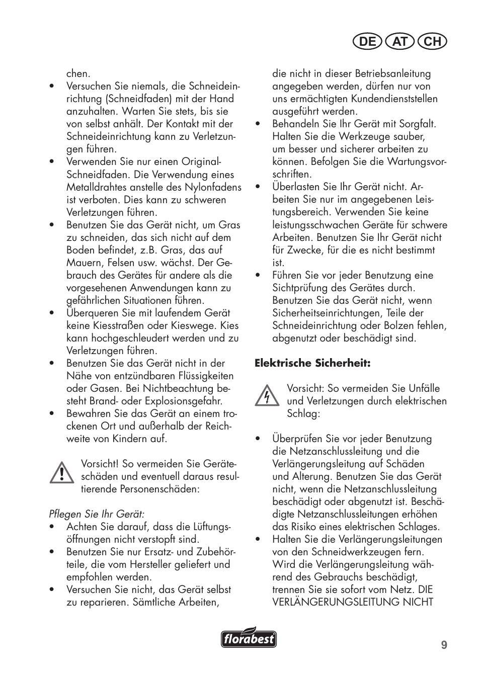 De at ch | Florabest FRT 450 B2 User Manual | Page 9 / 64
