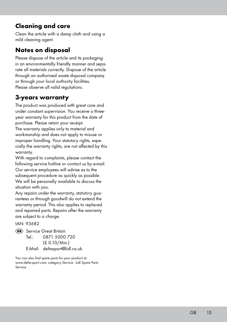 Cleaning and care, Years warranty | Florabest BT-1817 User Manual | Page 13 / 14