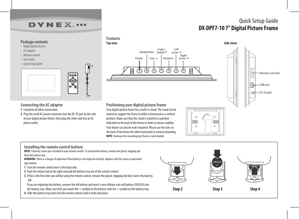 Dynex DX-DPF7-10 User Manual | 2 pages