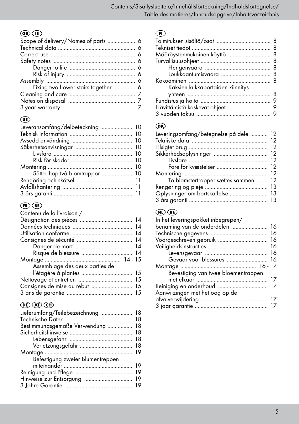 Die93682_flower_stairs_manual_inside_lb3_be_layout | Florabest BT-1817 User Manual | Page 3 / 18