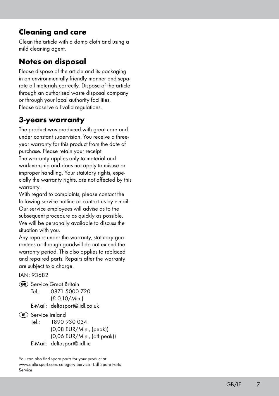 Cleaning and care, Years warranty | Florabest BT-1817 User Manual | Page 5 / 18