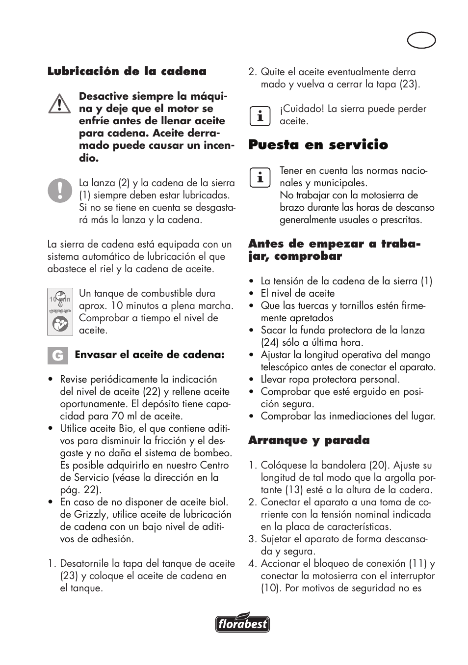 Puesta en servicio | Florabest FHE 550 B2 User Manual | Page 15 / 64