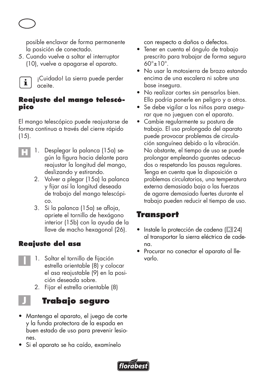 Trabajo seguro, Transport | Florabest FHE 550 B2 User Manual | Page 16 / 64