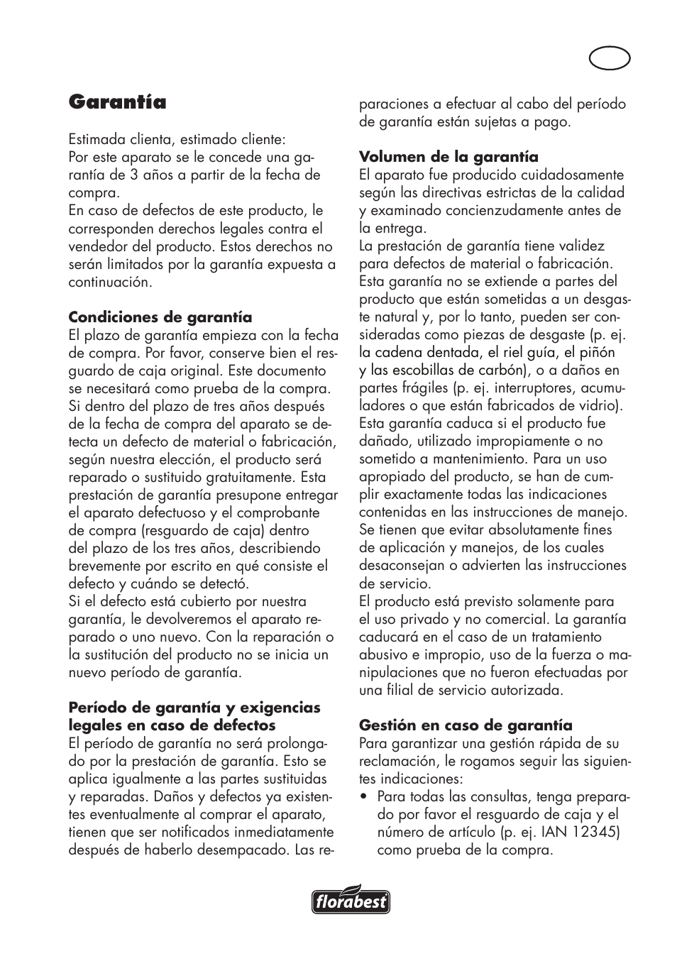 Garantía | Florabest FHE 550 B2 User Manual | Page 21 / 64