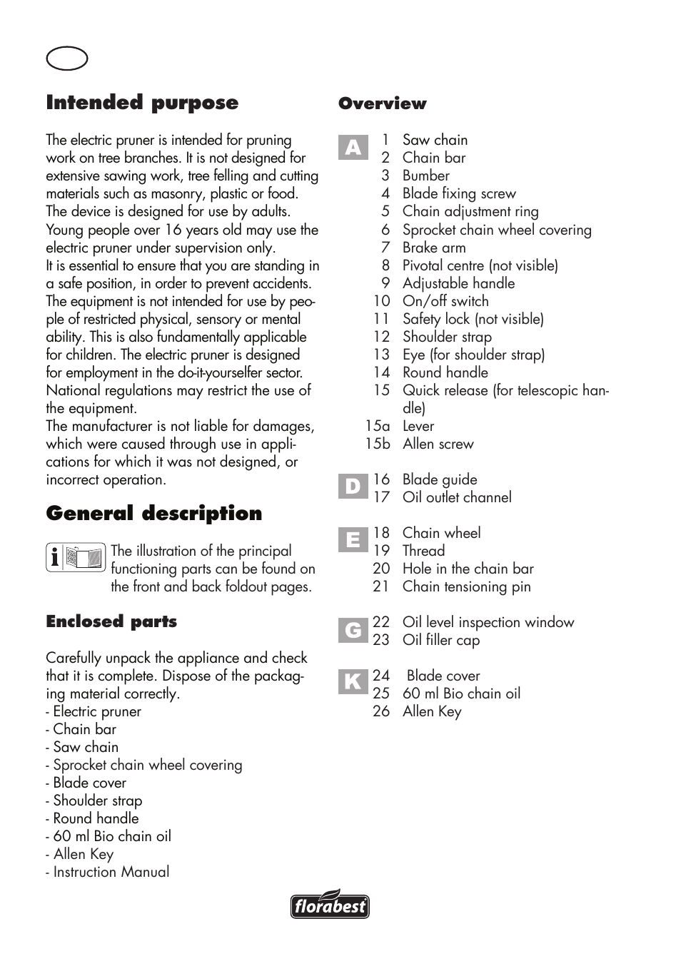 Intended purpose, General description | Florabest FHE 550 B2 User Manual | Page 24 / 64