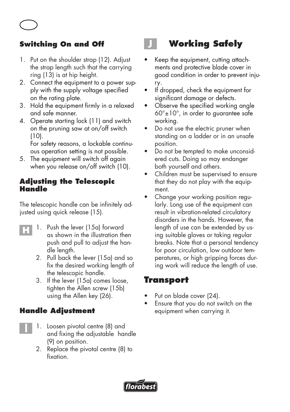 Working safely, Transport | Florabest FHE 550 B2 User Manual | Page 34 / 64