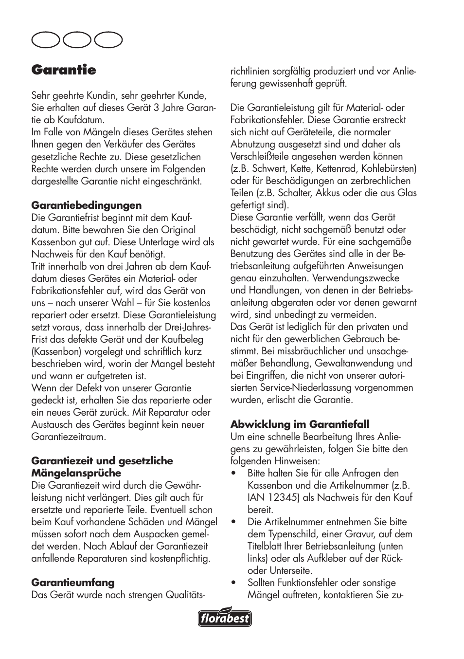 Garantie, De at ch | Florabest FHE 550 B2 User Manual | Page 58 / 64