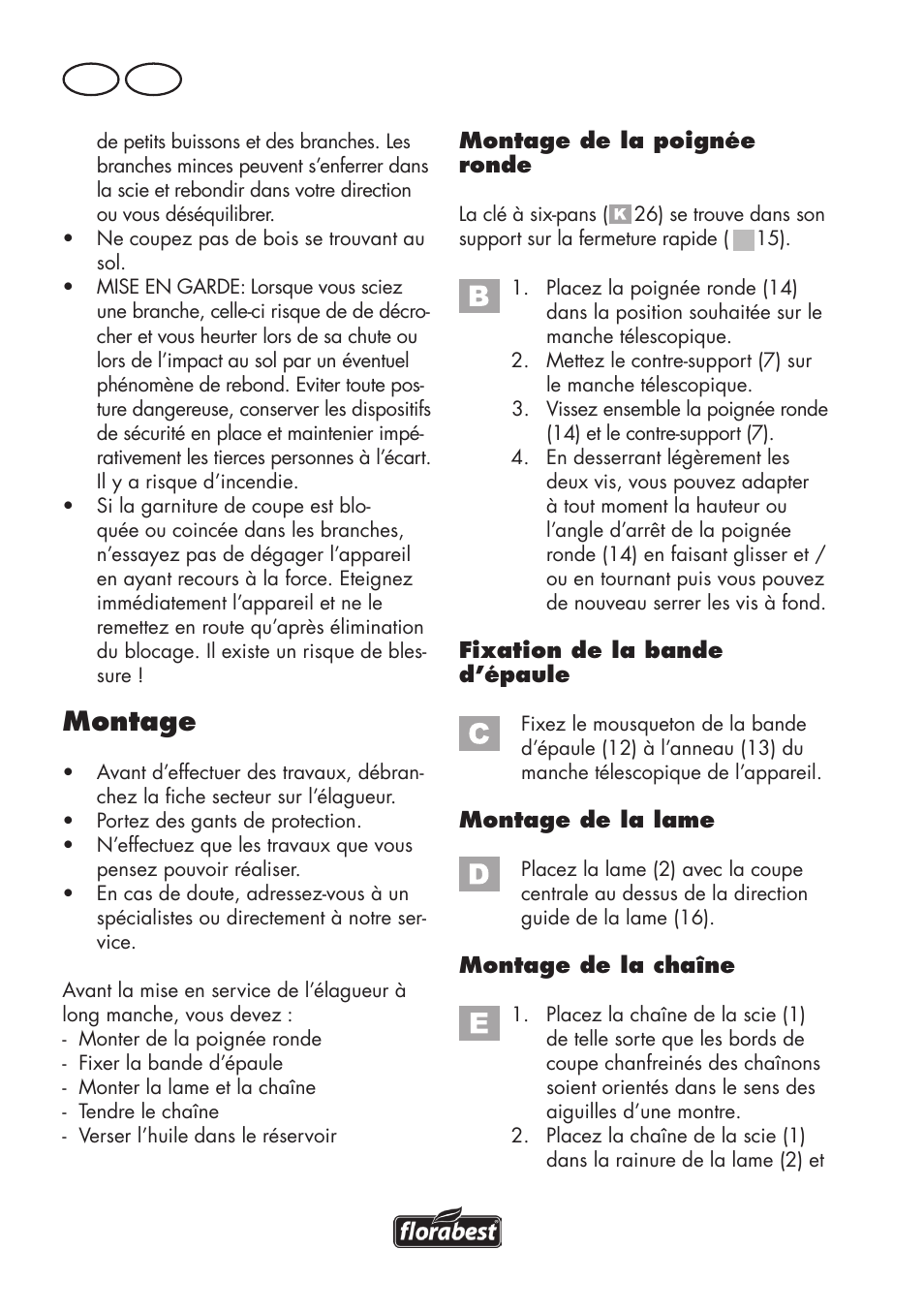 Montage, Fr be | Florabest FHE 550 B2 User Manual | Page 14 / 84