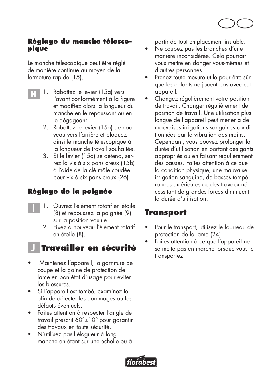 Travailler en sécurité, Transport, Fr be | Florabest FHE 550 B2 User Manual | Page 17 / 84