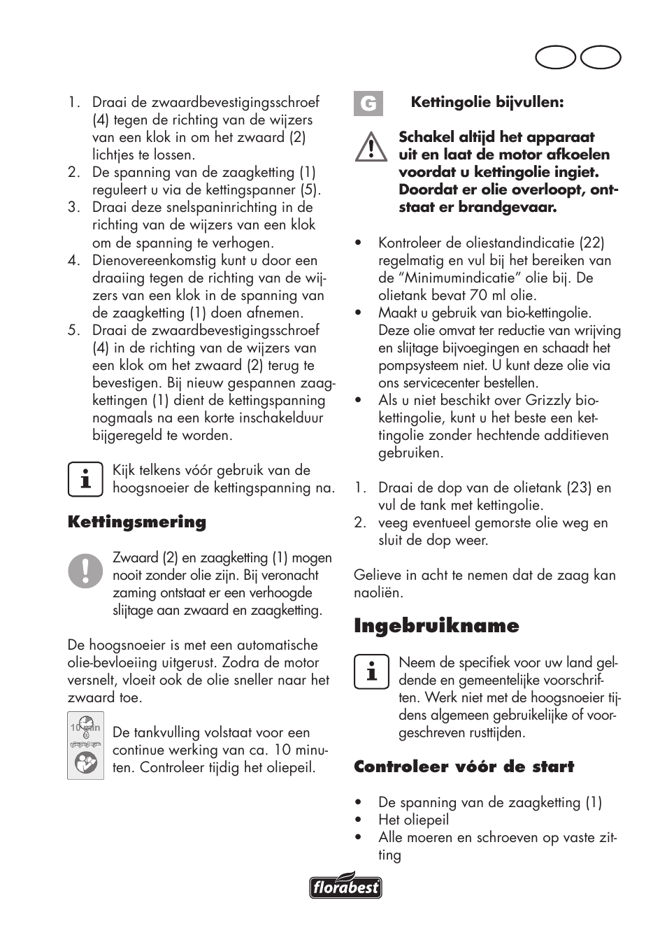 Ingebruikname, Be nl | Florabest FHE 550 B2 User Manual | Page 35 / 84